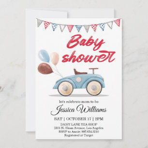 Invitación de baby shower de coche vintage acuarel