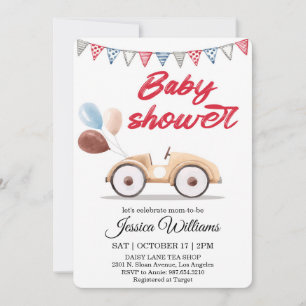 Invitación de baby shower de coche vintage acuarel