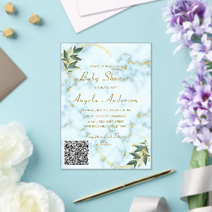 Invitación de Baby Shower de Código QR de Mármol D