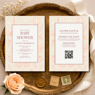 Invitación de baby shower de código QR Toile franc