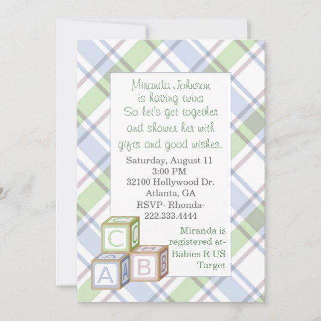 Invitación de Baby Shower de colocación (Anverso)