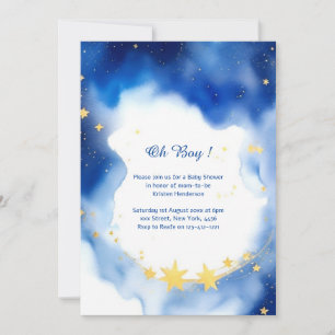 Invitación de Baby Shower de color de agua celeste