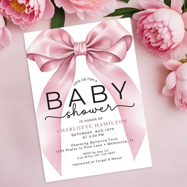 Invitación de Baby Shower de color de agua Coquett (Pretty Baby Shower Invitation)