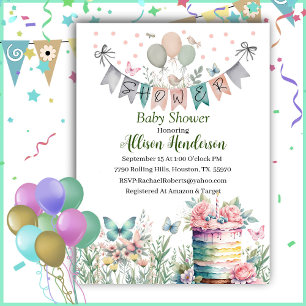 Invitación de Baby Shower de color de agua pastel
