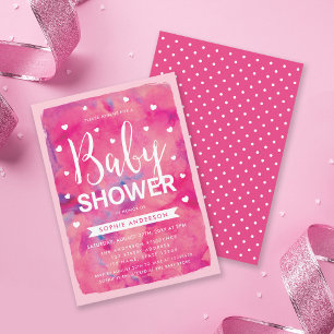 Invitación de Baby Shower de color de agua rosa