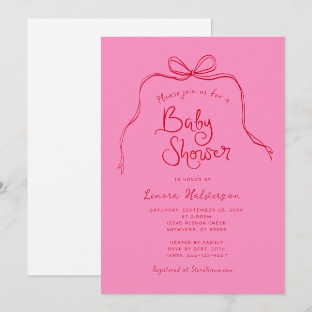 Invitación de Baby Shower de color rojo oscuro neg (Anverso / Reverso)