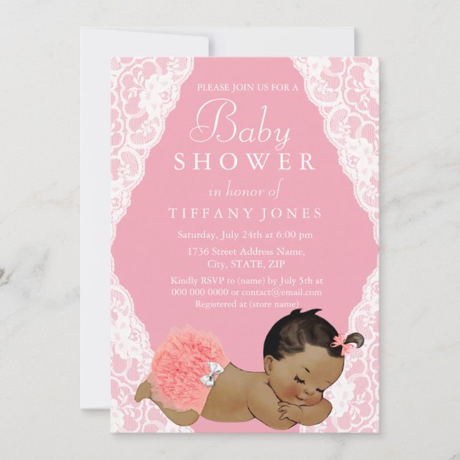 Invitación de Baby Shower de color rosa (Anverso)