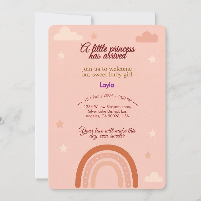 Invitación de Baby Shower de color rosa (Anverso)