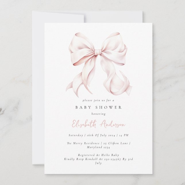 Invitación de Baby Shower de color rosa (Anverso)