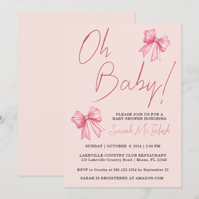 Invitación de Baby Shower de color rosa (Anverso / Reverso)