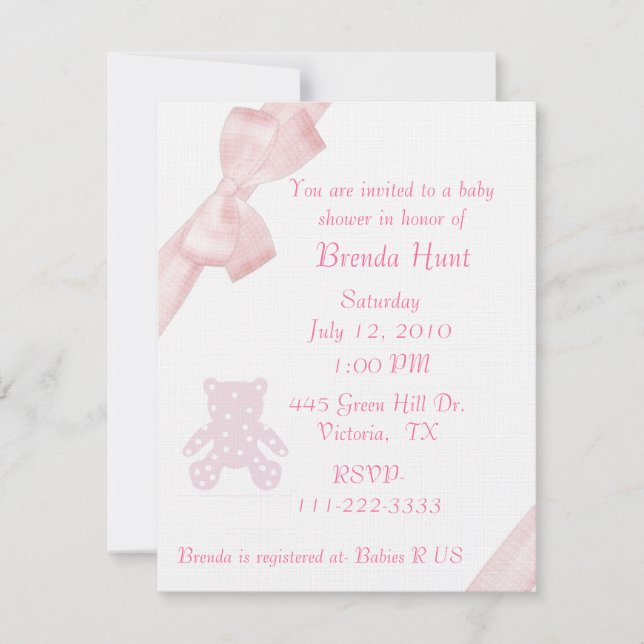 Invitación de Baby Shower de color rosa (Anverso)