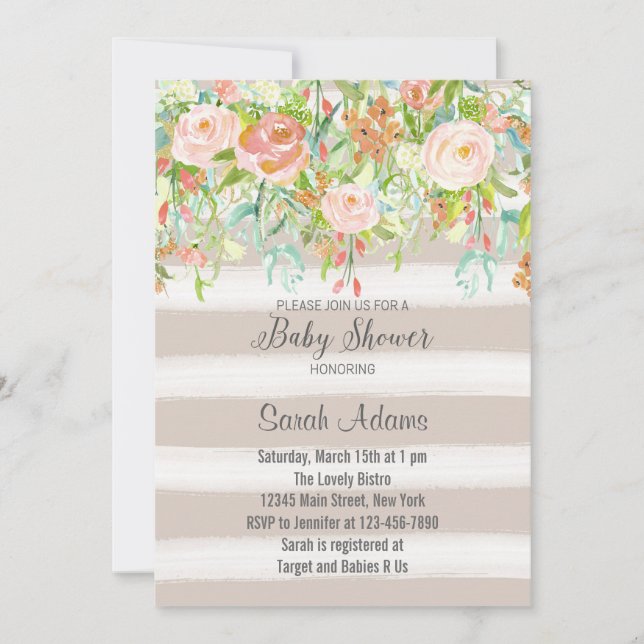 Invitación de Baby Shower de color rosa (Anverso)