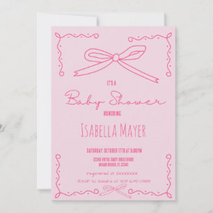 Invitación de Baby Shower de color rosa con mano m