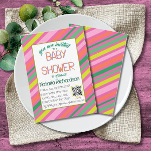 Invitación de Baby Shower de Color Rosa de Raya de