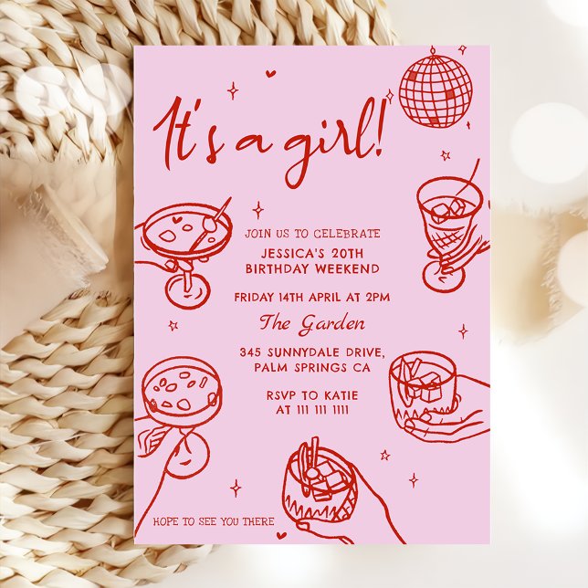 Invitación de Baby Shower de color rosa retro (Subido por el creador)