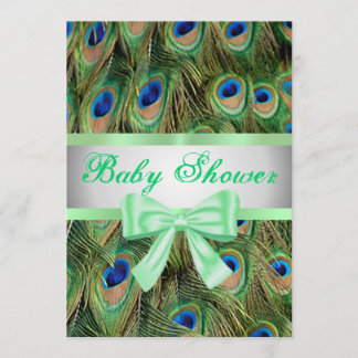 Invitación de Baby Shower de color verde con impre