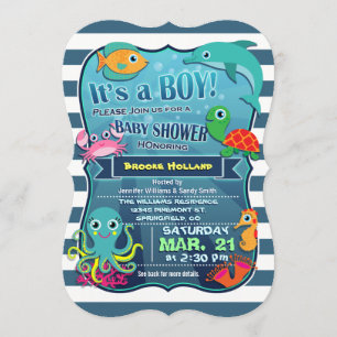 Invitación de Baby Shower de Colorful Sea Life Boy