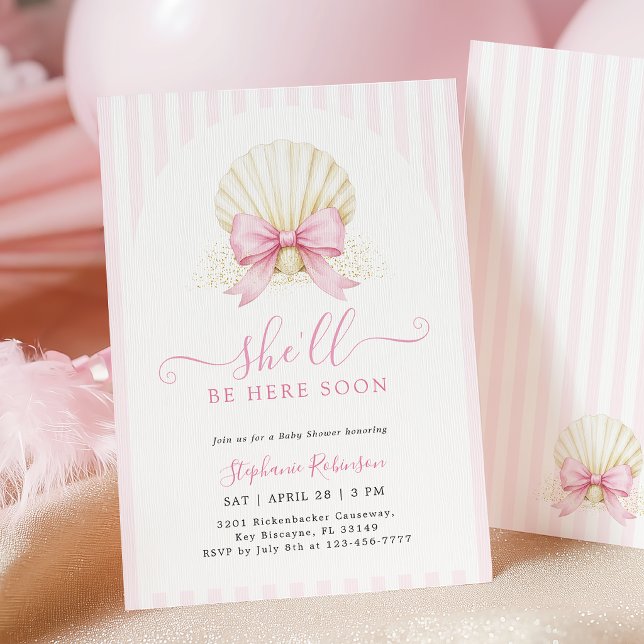 Invitación de Baby Shower de Concha de Mar Rosa (Subido por el creador)