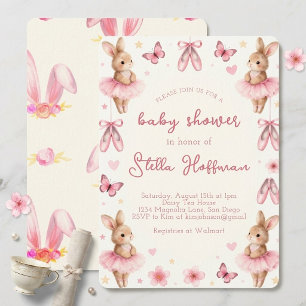 Invitación de Baby Shower de Coneja Bailarina Rosa