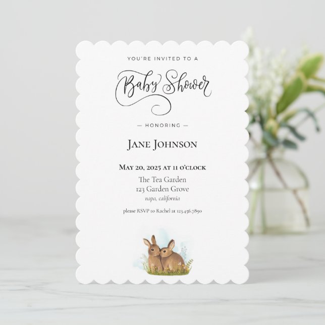 Invitación de Baby Shower de Conejito (Anverso de pie)