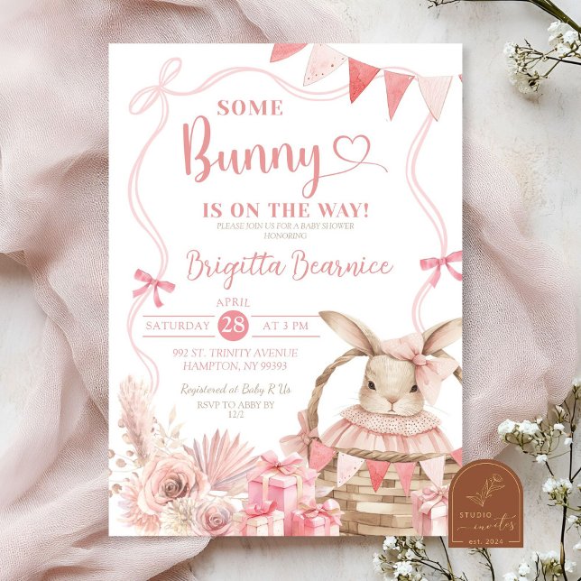Invitación de baby shower de conejito coquette ros (Subido por el creador)