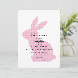 Invitación de baby shower de conejito de gingham r