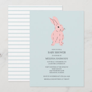 Invitación de Baby Shower de conejito dulce azul