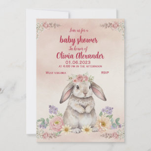 Invitación de baby shower de conejito en acuarela