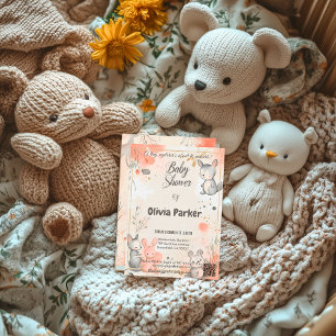 Invitación de baby shower de conejito neutral acua