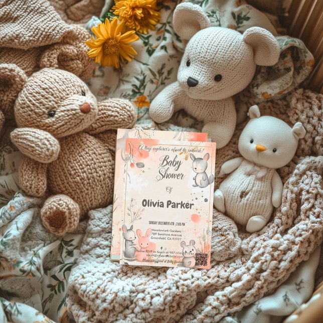 Invitación de baby shower de conejito neutral acua (Subido por el creador)