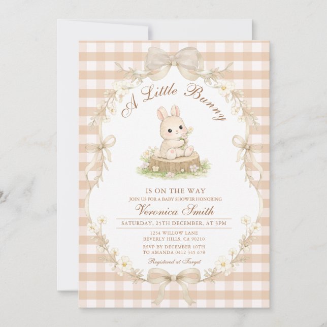 Invitación de Baby Shower de Conejito Neutral | Bo (Anverso)