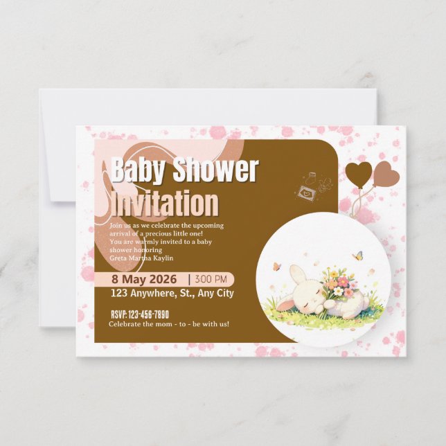 Invitación de Baby Shower de Conejito Pastel Dormi (Anverso)