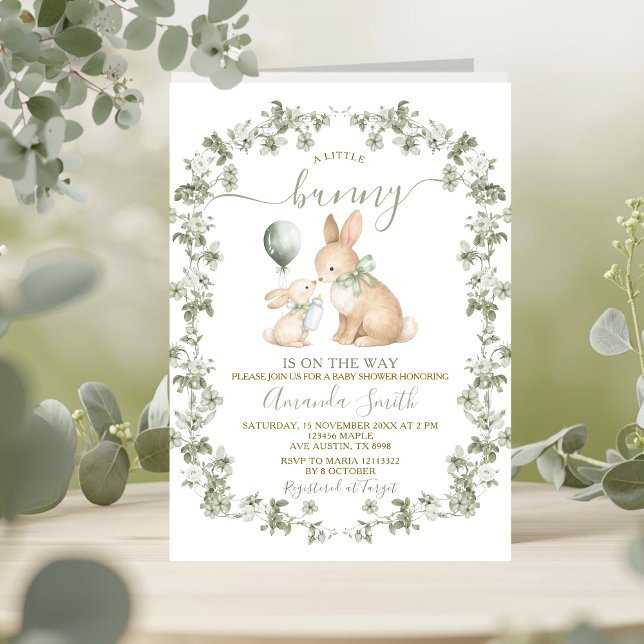 Invitación de Baby Shower de Conejito Verde Salvia (Subido por el creador)