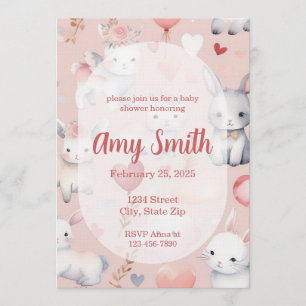 Invitación de Baby Shower de Conejito y Corderito