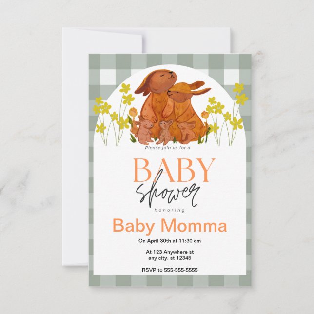 Invitación de Baby Shower de conejo (Anverso)