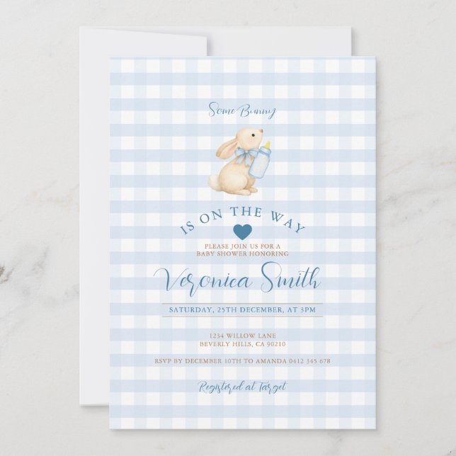 Invitación de Baby Shower de Conejo Baby Blue Ging (Anverso)