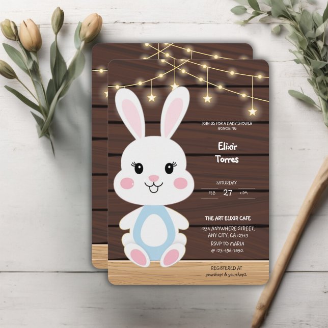 Invitación de Baby Shower de conejo blanco rustico (Subido por el creador)