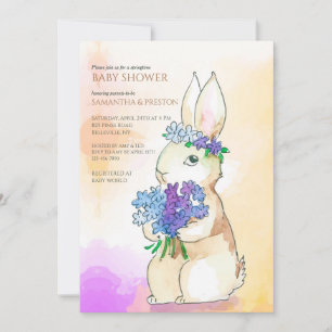 Invitación de Baby Shower de Conejo con Ramo de Fl