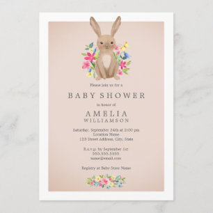 Invitación de Baby Shower de Conejo de Bosque Dulc