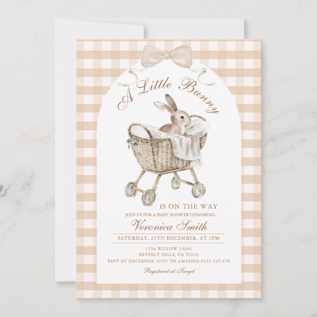 Invitación de Baby Shower de Conejo Neutro Beige (Anverso)