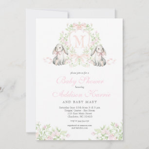 Invitación de Baby Shower de conejo Preppy Crest