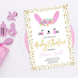 Invitación de Baby Shower de Conejo Rosa con Confe