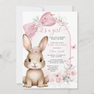Invitación de Baby Shower de Conejo Rosa para Niña