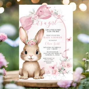 Invitación de Baby Shower de Conejo Rosa para Niña