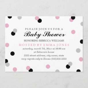 Invitación de Baby Shower de Confeti Rosa Negro Gr