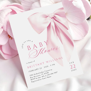 Invitación de Baby Shower de Coquette Bow rosa