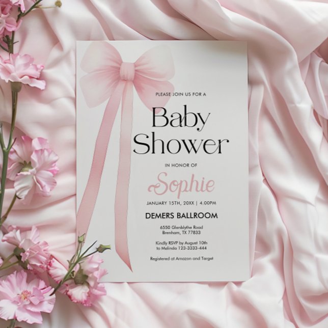 Invitación de Baby Shower de Coquette Bow rosa (Subido por el creador)