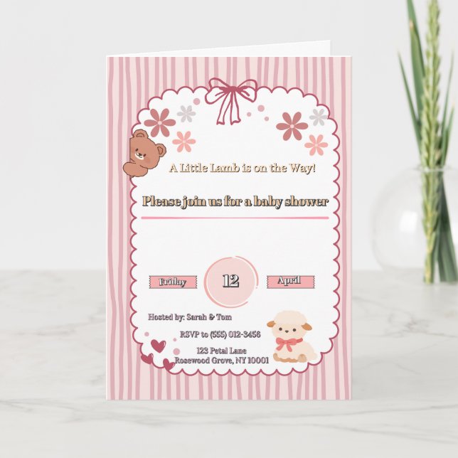 Invitación de Baby Shower de Coquette Rosa Suave C (Anverso)