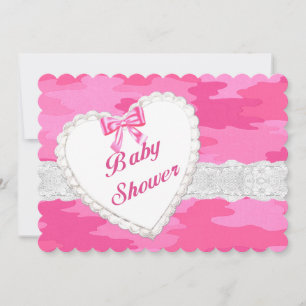 Invitación de baby shower de corazón de encaje de 