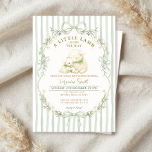 Invitación de baby shower de corderito con raya de